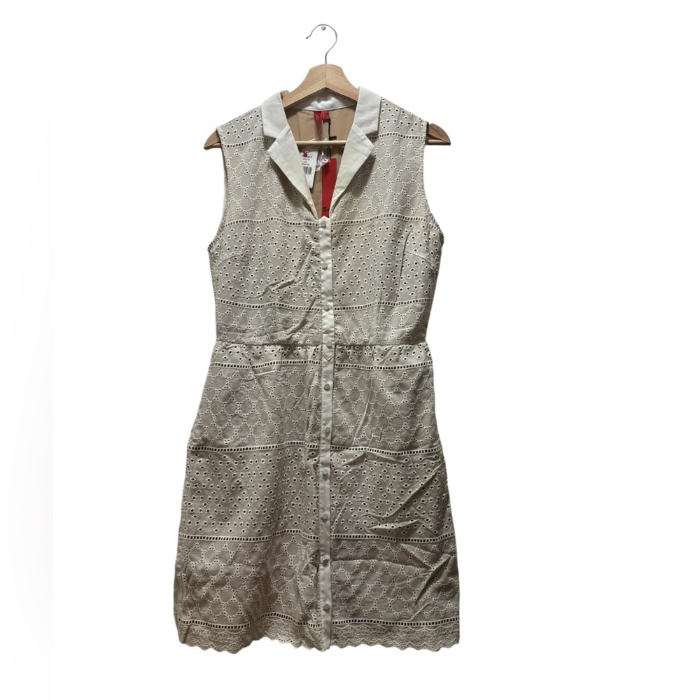 5/48 Midi Crochet Dress w/Collard Light Beige Button Down Sleeveless Size-Med